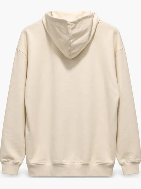 Langes Sweatshirt für Damen mit Kapuze in Ecru