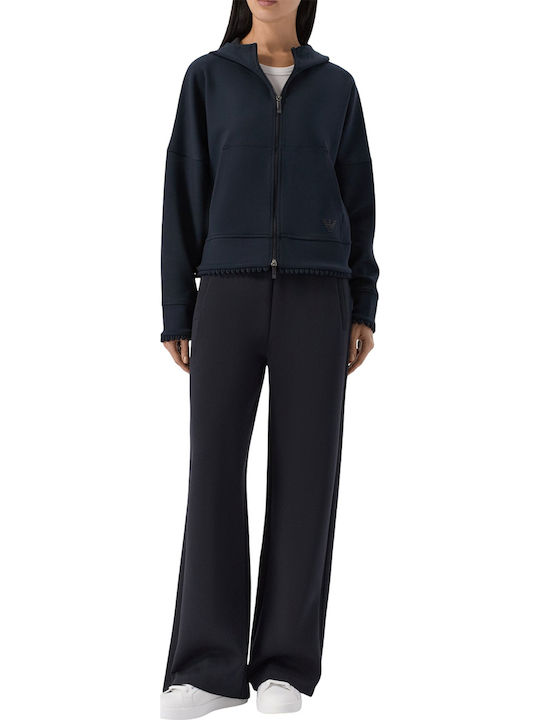 Damen Sweatshirt Strickjacke Blau/Schwarz