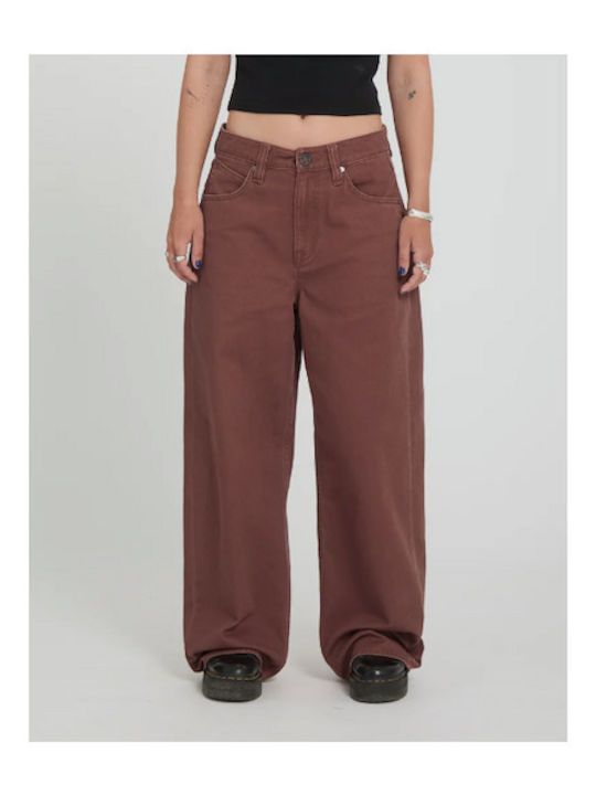 Pantaloni Jean de damă în Linie Baggy Tabac maro