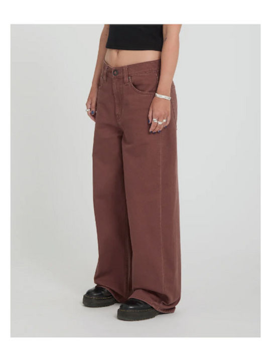 Pantaloni Jean de damă în Linie Baggy Tabac maro