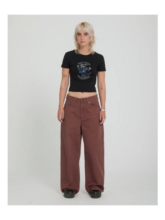 Pantaloni Jean de damă în Linie Baggy Tabac maro
