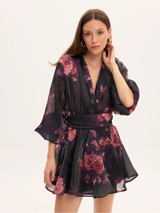 Set Cu Fustă Mini Floral Neagră