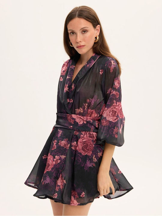 Set Cu Fustă Mini Floral Neagră