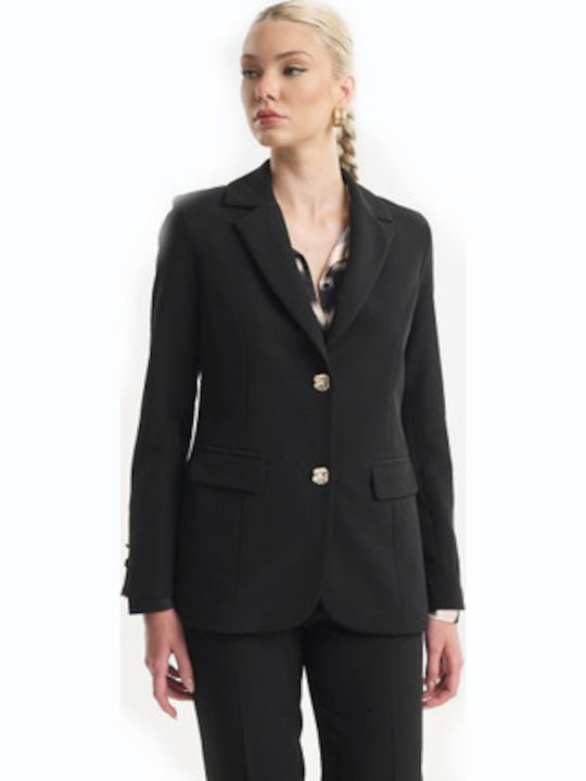 Fibes Long Women's Crepe Blazer Black Fibes Long Women's Crepe Blazer Black
