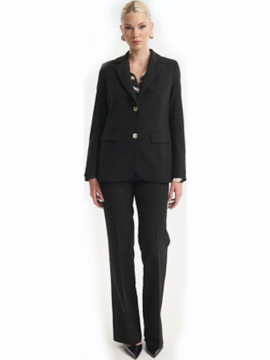 Fibes Long Women's Crepe Blazer Black