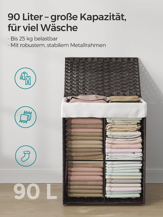 Songmics Wäschekorb Korbweide 90l mit Deckel 46x33x60cm Schwarze