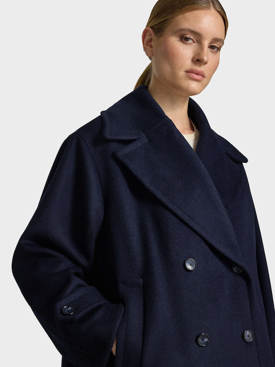 Γυναικείο Παλτό Dark Blue Oversized με Κουμπιά
