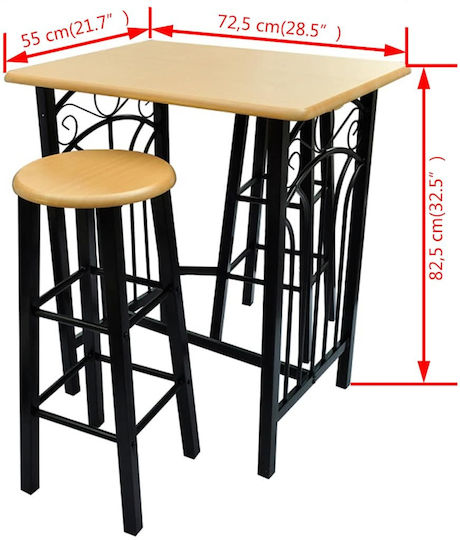 Bar Table with 2 Stools 55x72.5cm