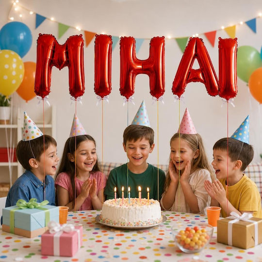 Set of 5 Number Balloons with Name Foil Red 40cm with Personalization