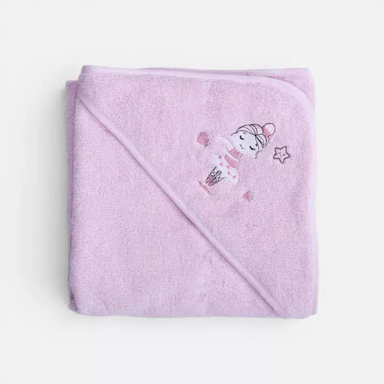 Nef-Nef Homeware Baby-Badetuch mit Kapuze Ballerine World Lila 75x75cm