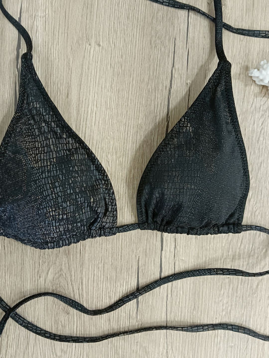 Set Bikini Τριγωνάκι με Αφαιρούμενη Ενίσχυση & Brazil Animal Print Μαύρο
