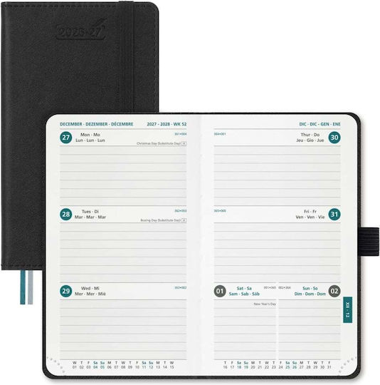 Weekly Academic Permanent A6 2026/27 White Leather 9x15.5cm