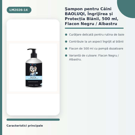 Șampon Pentru Câini Baoluqi Îngrijire Blană Protecție 500 Ml Sticlă Neagră Albastră