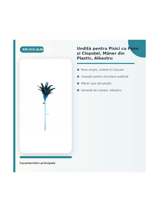 Băț Pentru Pisici Cu Pene Clopoțel Mâner Din Plastic Albastru