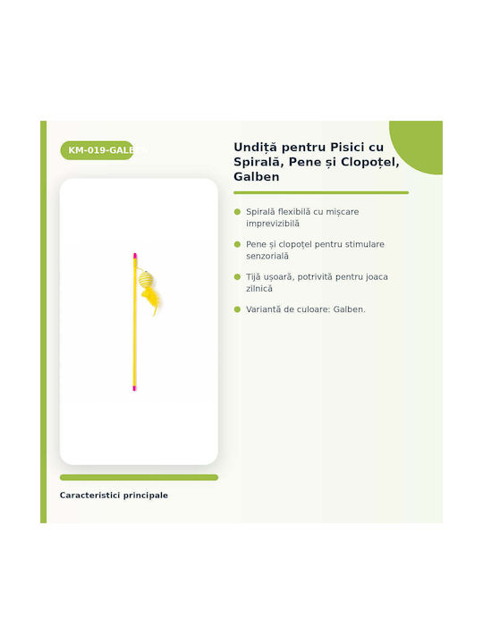 Băț Pentru Pisici Spirala Cu Pene Clopoțel Galben