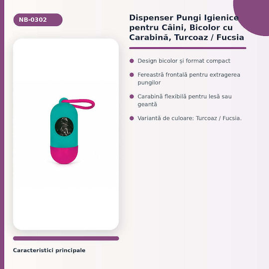 Distribuitor Igienic De Saci Pentru Câini Bicolor Carabină Turcoaz Fucsia