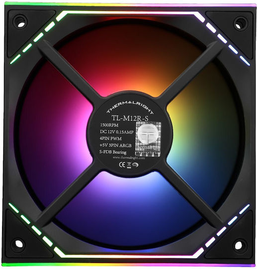 Thermalright TL-M12R-S Ventilator Pentru Carcasă Cu Paletă Inversată 120mm (1500rpm / 29.43cfm) Cu Iluminare ARGB Și Conexiune 4-Pin PWM Negru