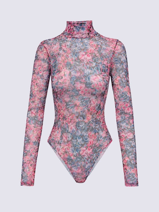 Damen Bluse Rollkragenpullover Blumen Floral