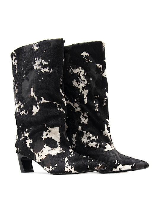 Vanya 01 Leder Damenstiefel mit Mittelhohem Absatz Grau