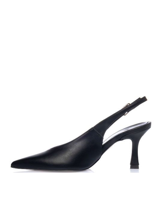 Pantofi cu toc din piele cu toc mediu Negre
