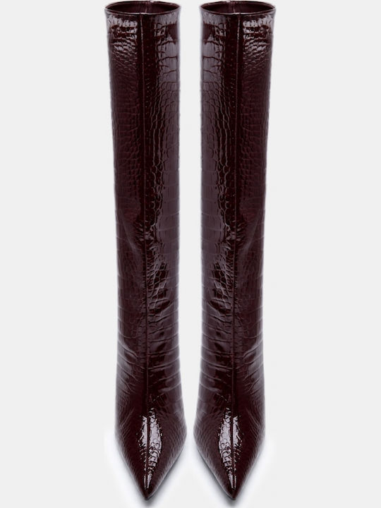 Cizme Dama de Catifea cu Toc Înalt Burgundy