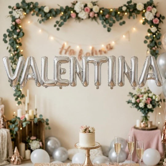 Set 9 Baloane Folie Argintii cu LED 40 cm