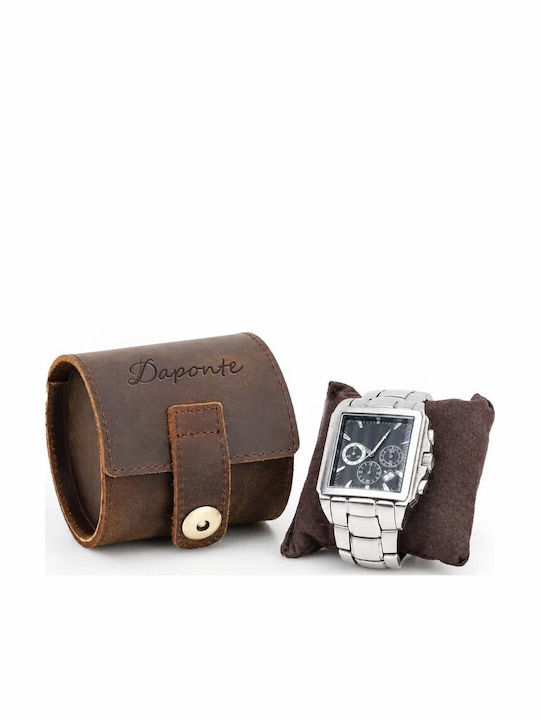 Leather Travel Case For 1 Watch Brown