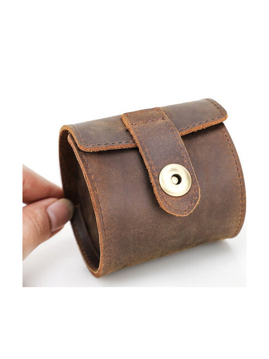 Leather Travel Case For 1 Watch Brown