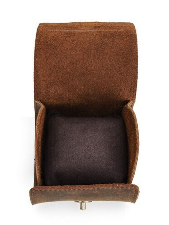 Leather Travel Case For 1 Watch Brown