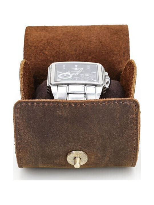 Leather Travel Case For 1 Watch Brown