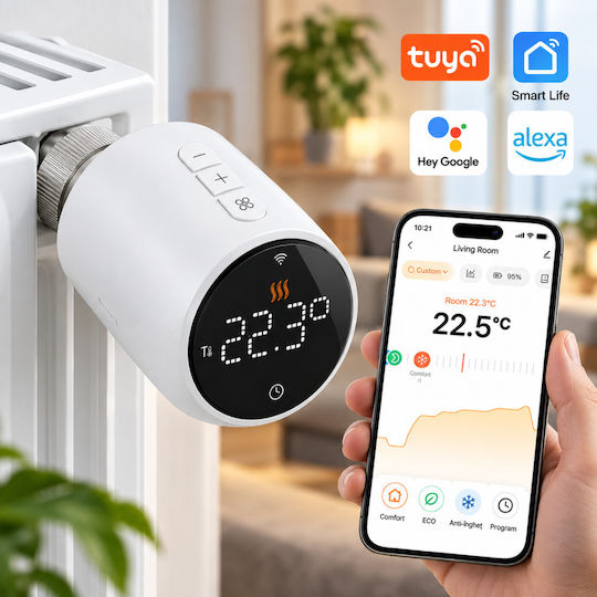 Cap De Termostat Electronic Cu Wi-Fi Pentru Calorifer 1 Bucată