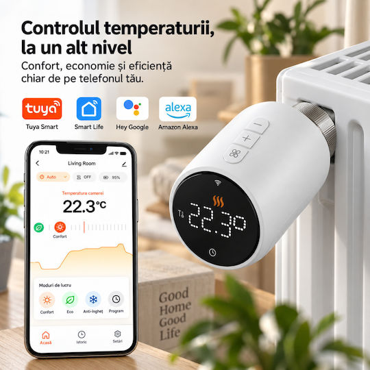 Cap De Termostat Electronic Cu Wi-Fi Pentru Calorifer 1 Bucată
