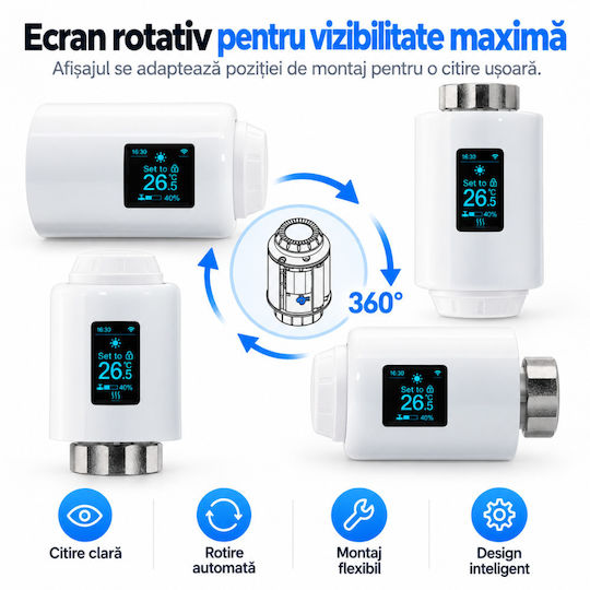 Cap De Termostat Electronic Cu Wi-Fi Pentru Calorifer 1 Bucată