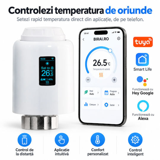 Cap De Termostat Electronic Cu Wi-Fi Pentru Calorifer 1 Bucată