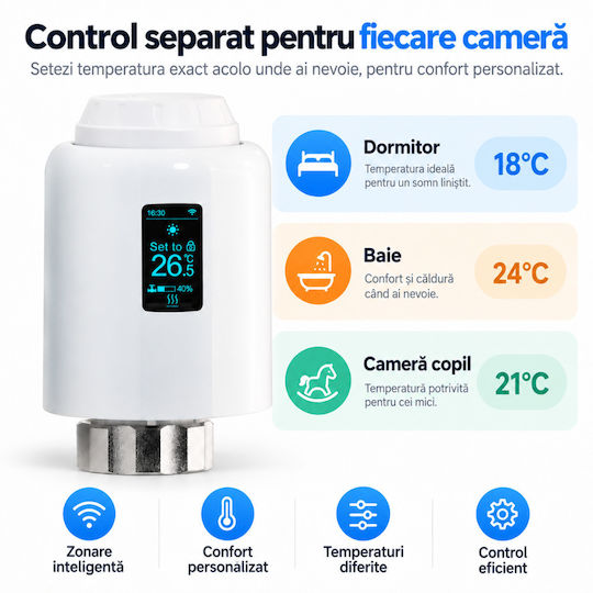 Cap De Termostat Electronic Cu Wi-Fi Pentru Calorifer 1 Bucată