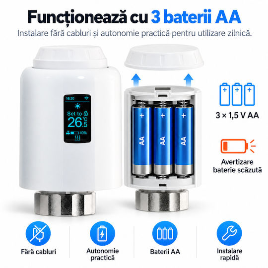 Cap De Termostat Electronic Cu Wi-Fi Pentru Calorifer 1 Bucată