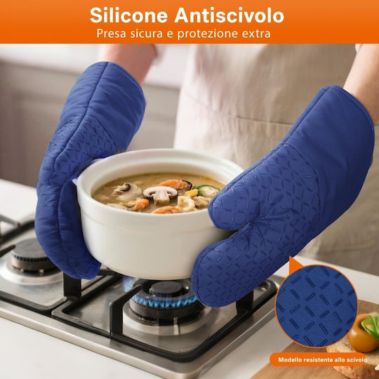 Oven Mitt and Pot Holder Set Kitchen Made of Blue Silicone 4 Pieces