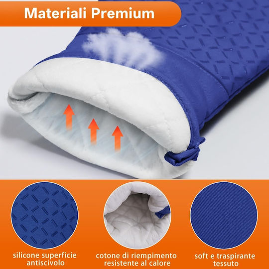 Oven Mitt and Pot Holder Set Kitchen Made of Blue Silicone 4 Pieces