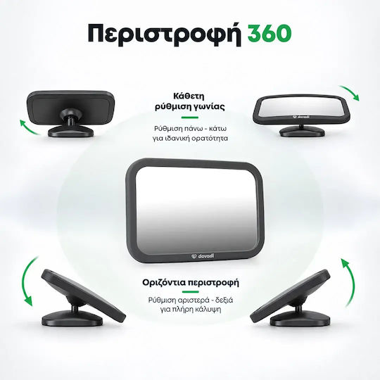 Dovadi Βρεφικός Καθρέπτης Αυτοκινήτου Μαύρος Clearview 360°