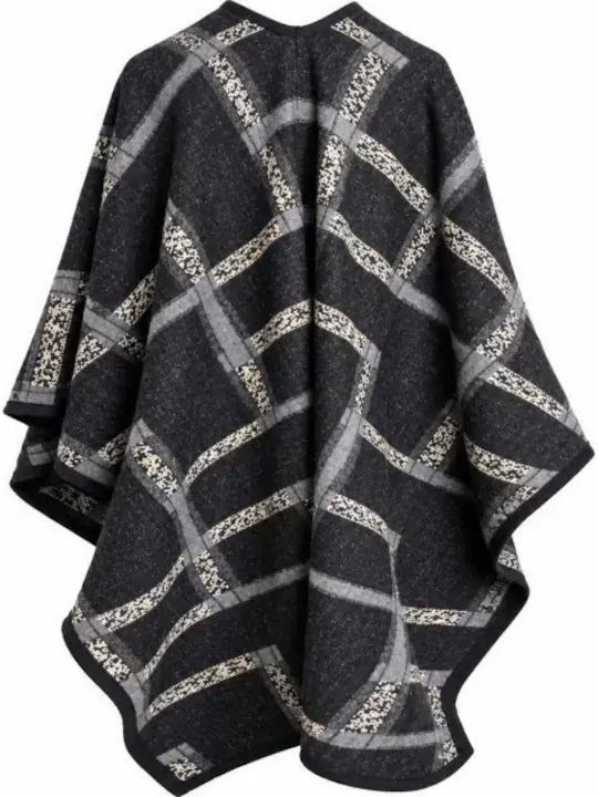 Poncho Împletit Negru Pentru Femei