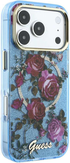 Guess Iml Glitter Blossom Roses Handyhülle Iphone 18 Pro 17 Pro Hellblau
