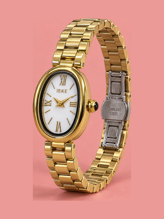 Ieke Womens Battery Watch with Gold White Steel Bracelet Ieke Womens Battery Watch with Gold White Steel Bracelet