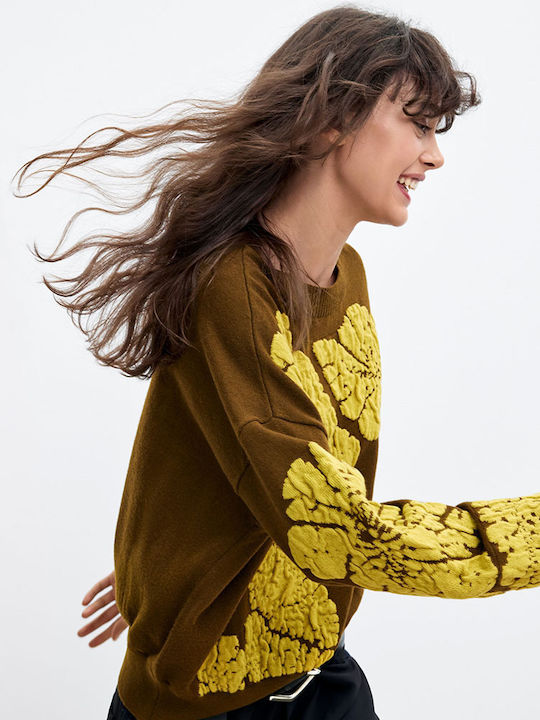 Damen Langärmeliges Wollpullover Khaki