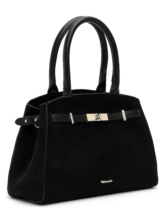 Madlin Дамска Shopper Чанта от Естествена Кожа, Велур, Черна
