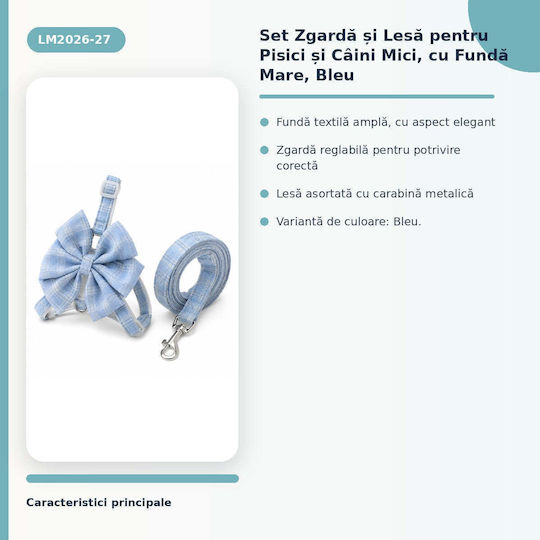 Collar Leash Set Cats Small Dogs Large Bow Blue