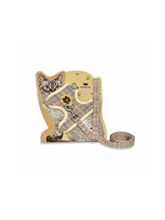 Adjustable Harness Cats Small Dogs Leash Checkered Pattern Gray Beige