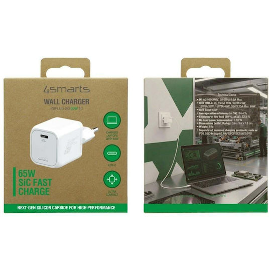 4Smarts Încărcător Fără Cablu cu Port USB-C 65W Power Delivery Alb (PDPlug SiC)