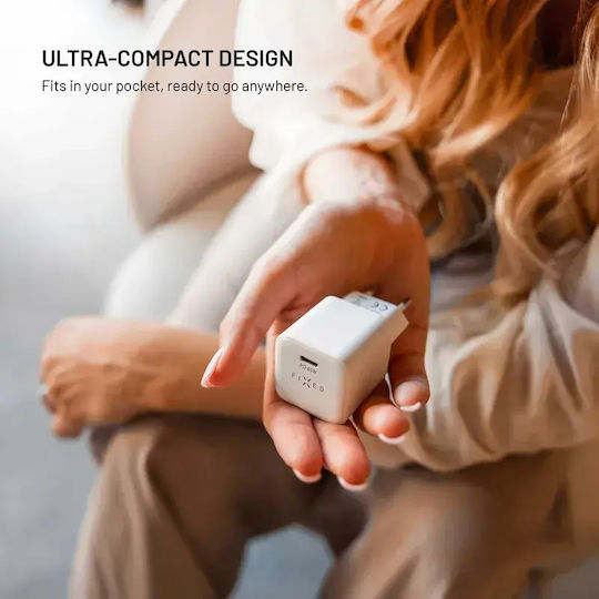 Fixed Încărcător GaN cu Port USB-C și Cablu USB-C - USB-C 65W Power Delivery Alb