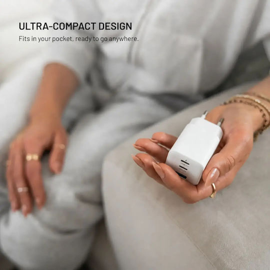 Fixed Încărcător Fără Cablu GaN cu Port USB-A și 2 Porturi USB-C 100W Power Delivery Alb (Mini)