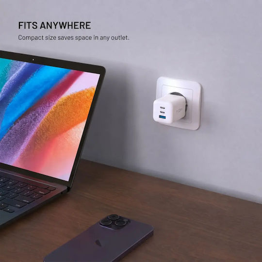 Fixed Încărcător Fără Cablu GaN cu Port USB-A și 2 Porturi USB-C 100W Power Delivery Alb (Mini)